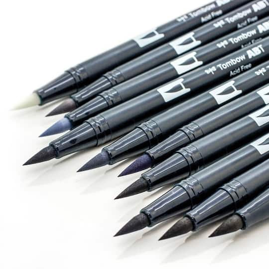 6 Packs: 10 ct. (60 total) Tombow Grayscale Palette Dual Brush Pen Set